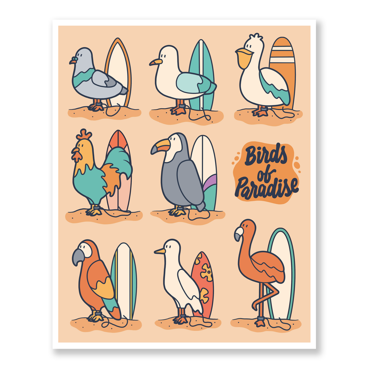 Surfing Birds Wall Art Print