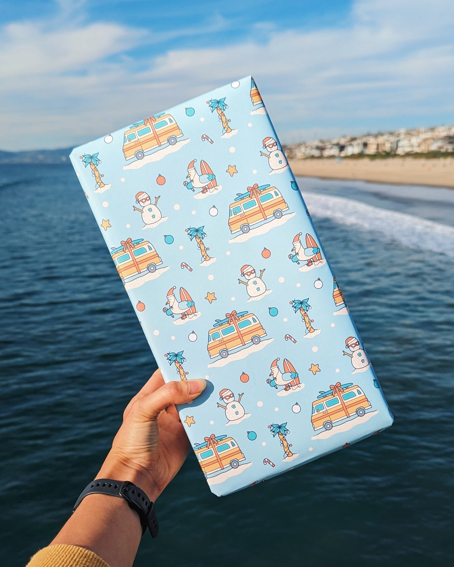 Festive Beach Vibes Holiday Gift Wrapping Sheets