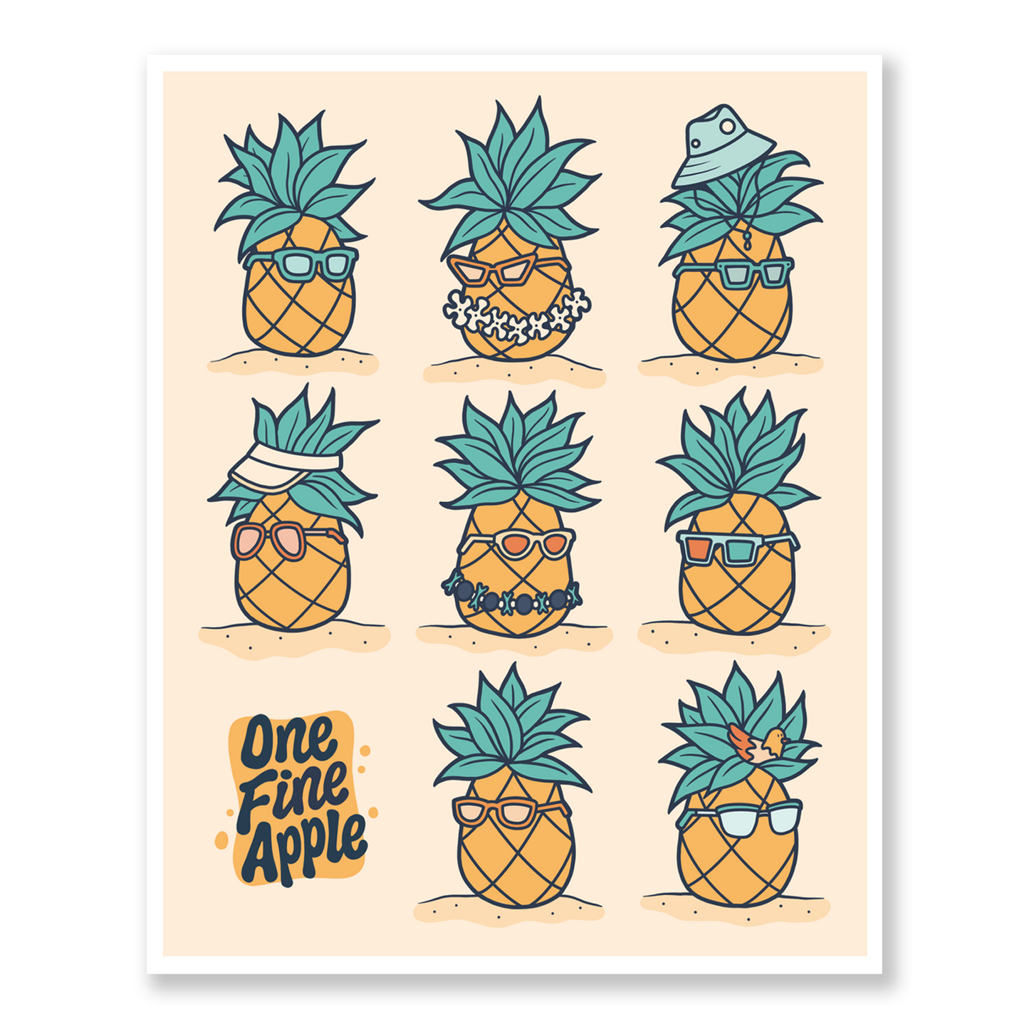 Pineapple Character Illustration Wall Art Print