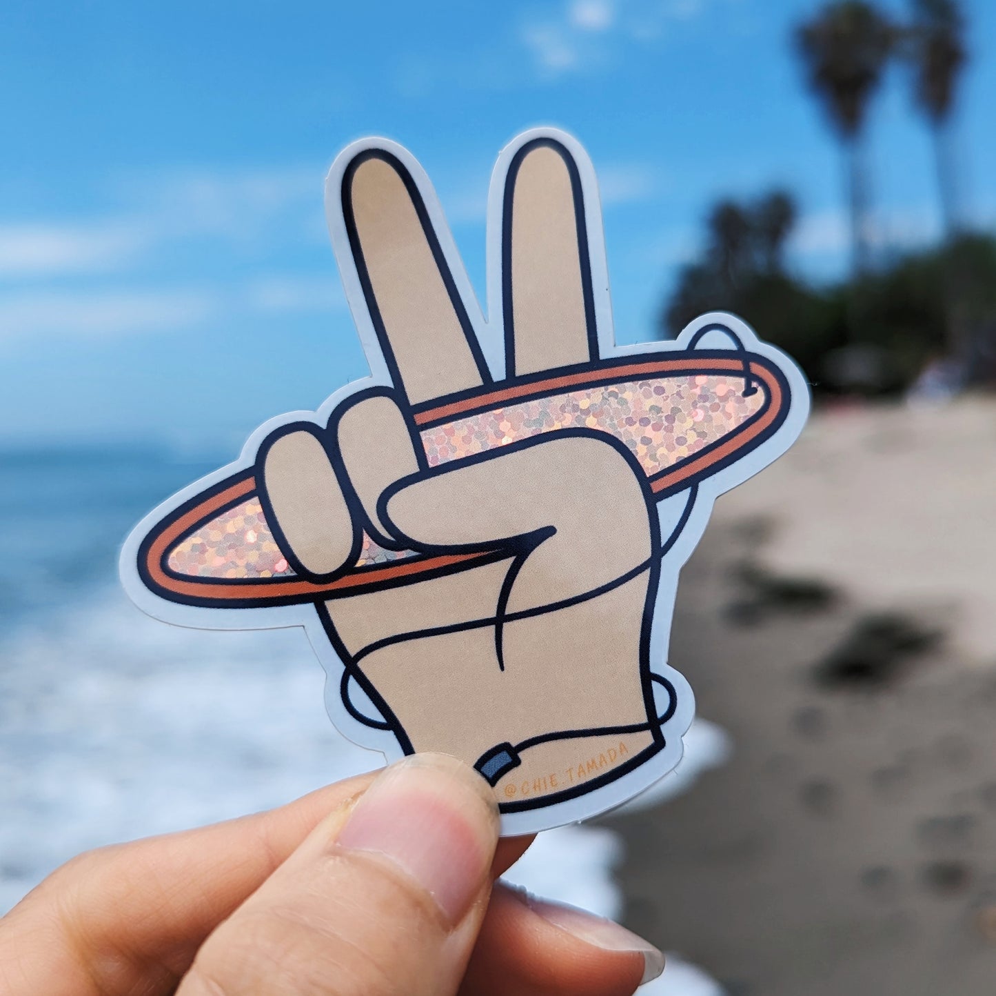 Peace Sign Red Surfboard Glitter Sticker