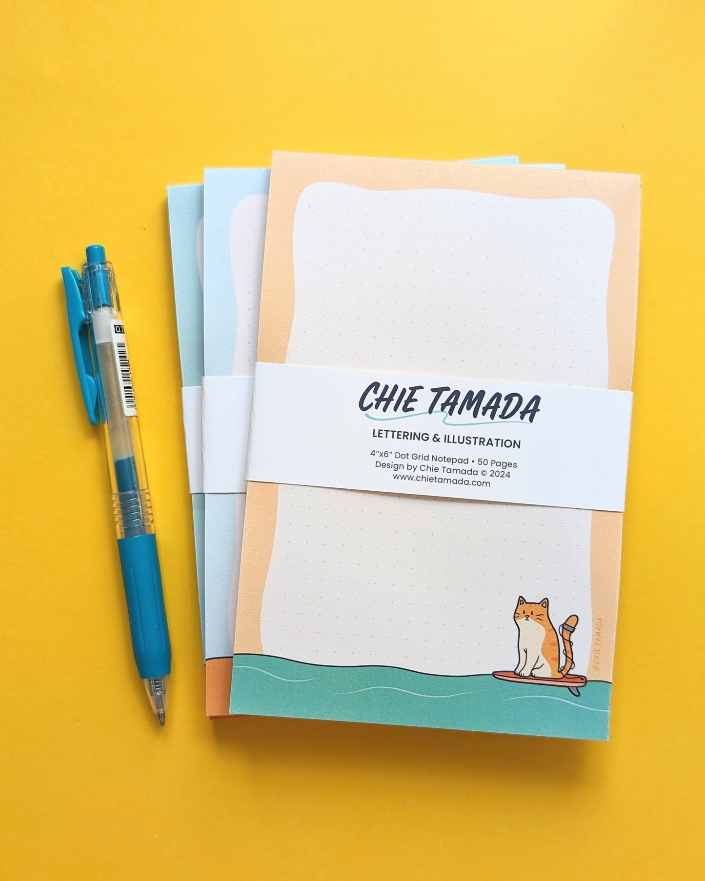 Surfer Cat 4"x6" Dotted Grid Notepad
