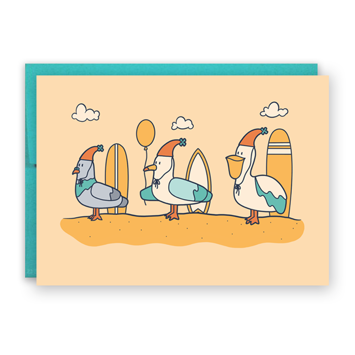Surfer Bird Trio Happy Birthday Card