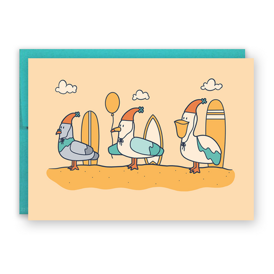 Surfer Bird Trio Happy Birthday Card