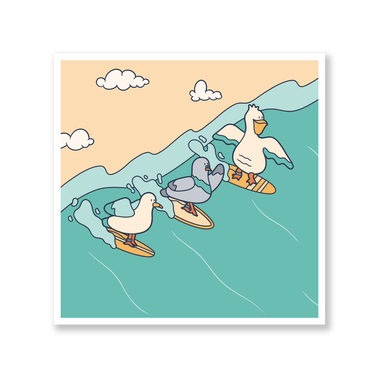 Surfer Bird Trio Party Wave Wall Art Print