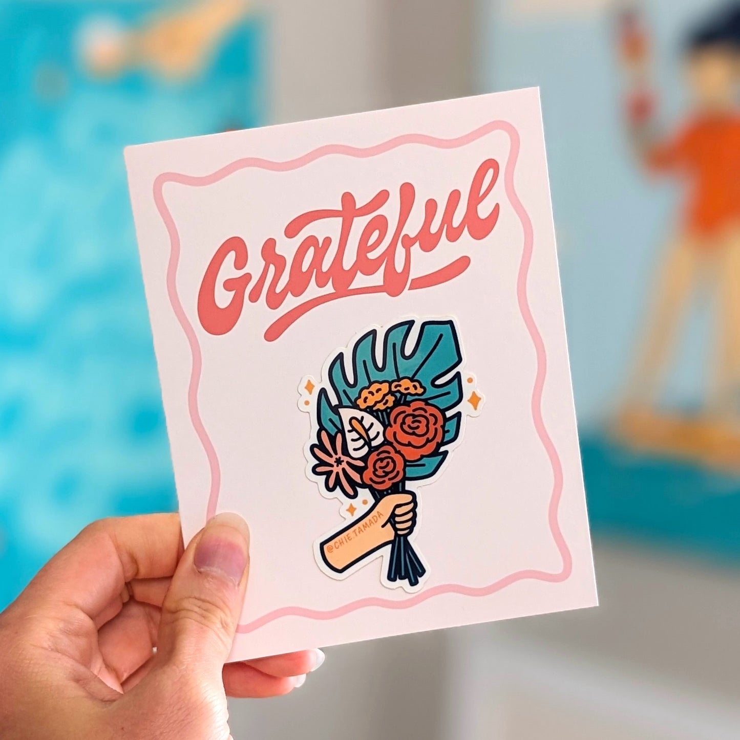 Tropical Bouquet Grateful Sticker Card