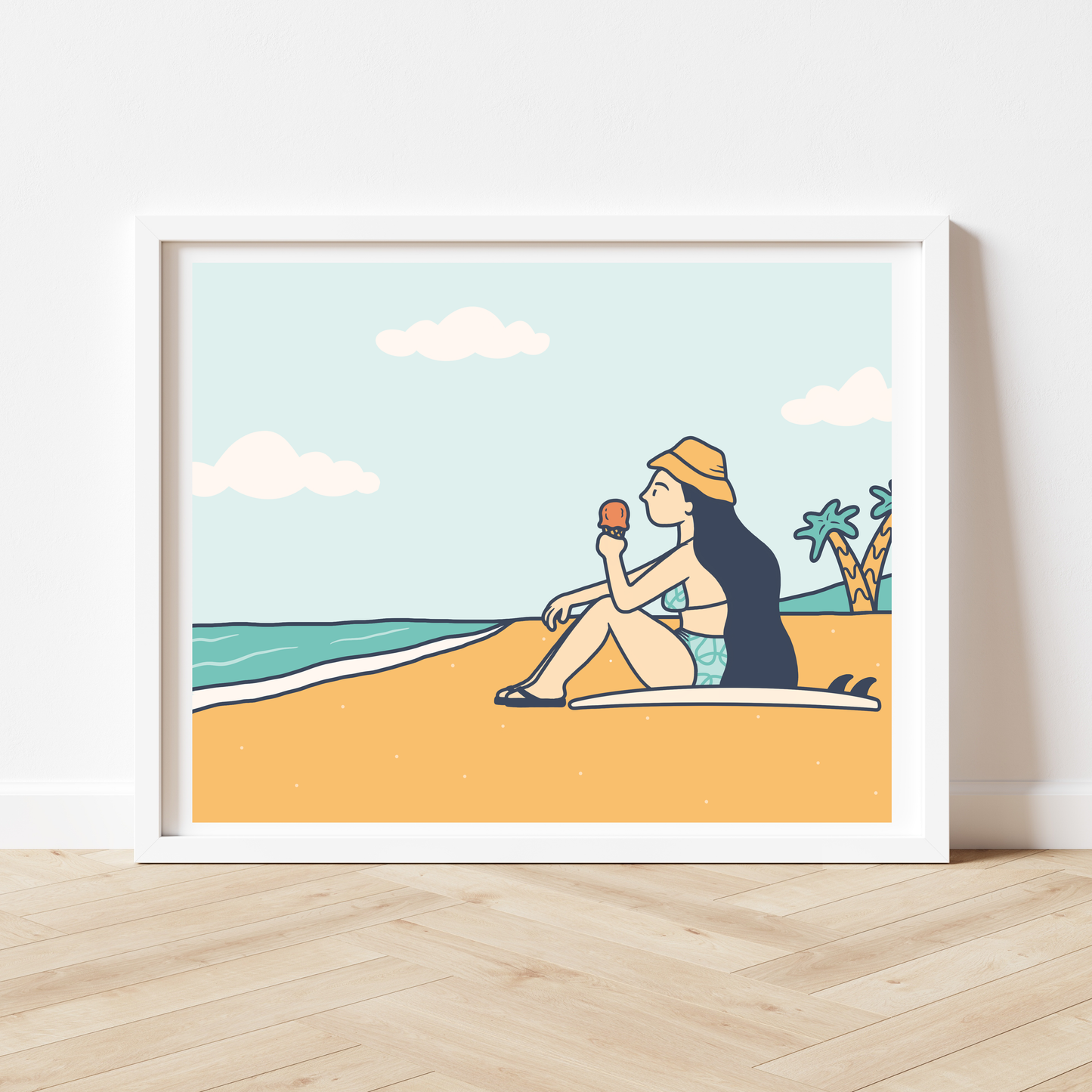 Beach Break Surfer Girl Ice Cream Wall Art Print