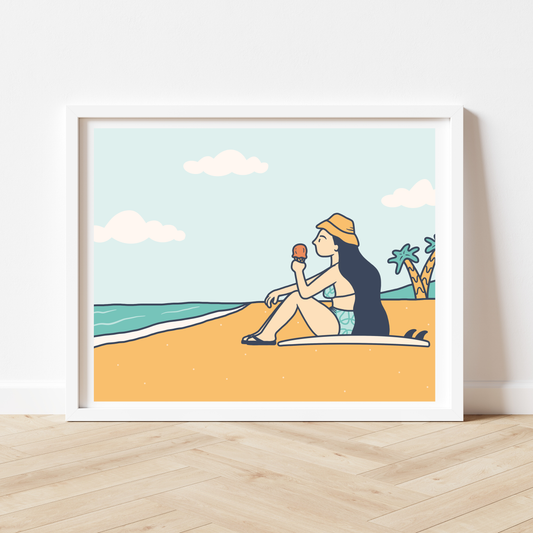 Beach Break Surfer Girl Ice Cream Wall Art Print