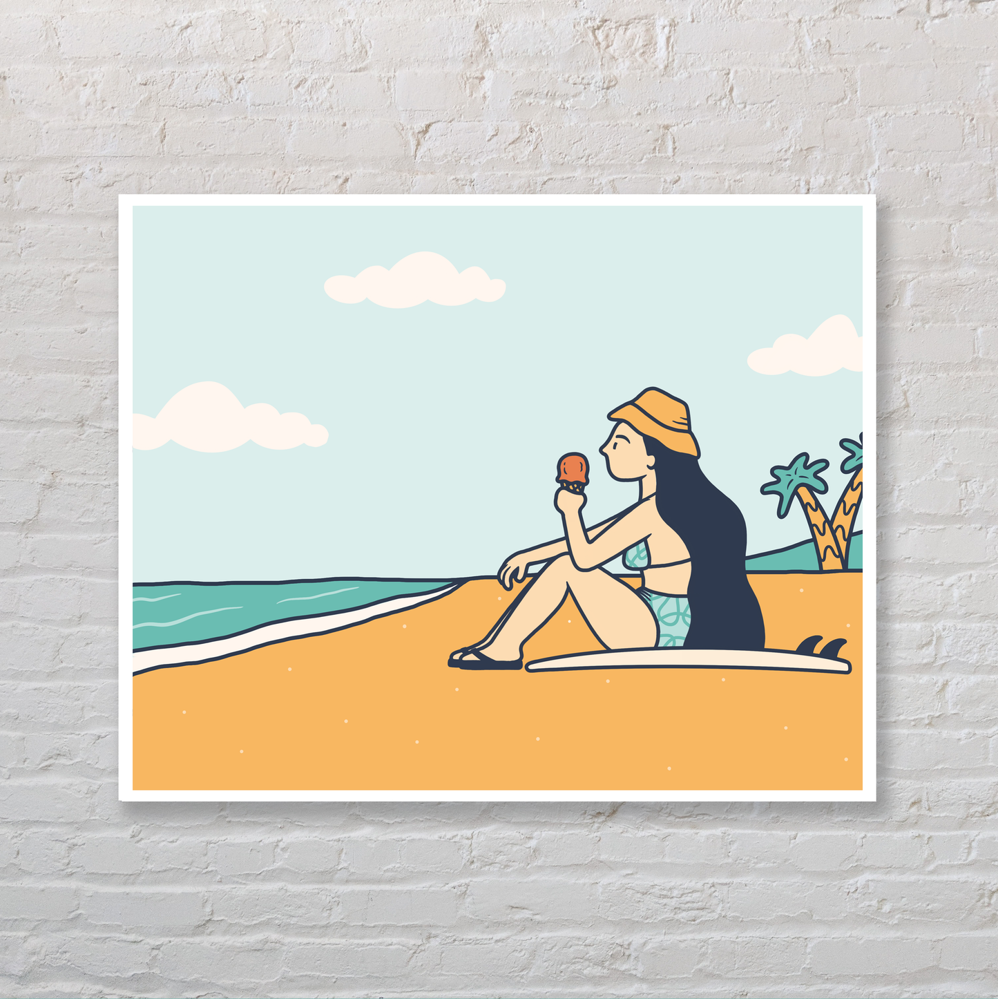 Beach Break Surfer Girl Ice Cream Wall Art Print