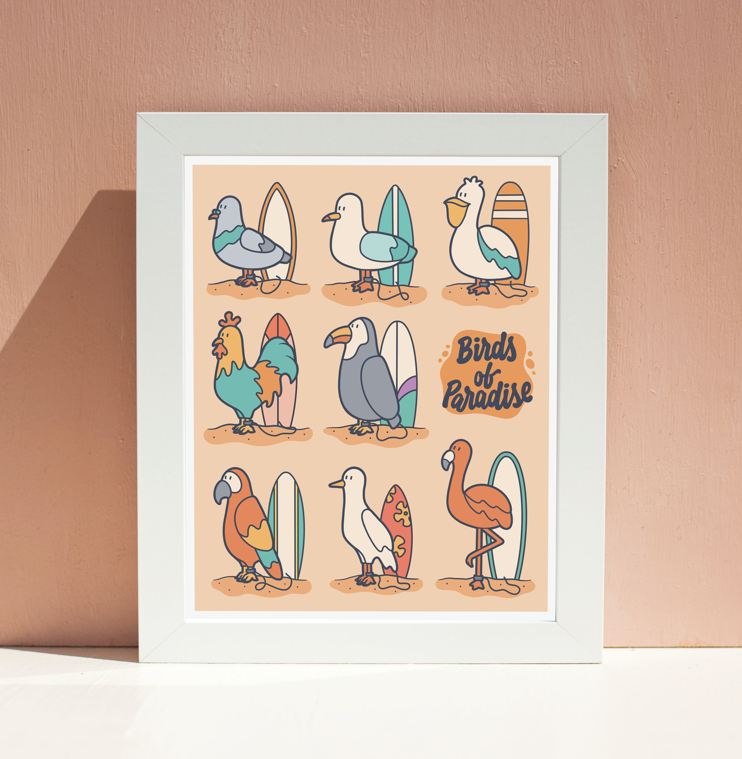 Surfing Birds Wall Art Print