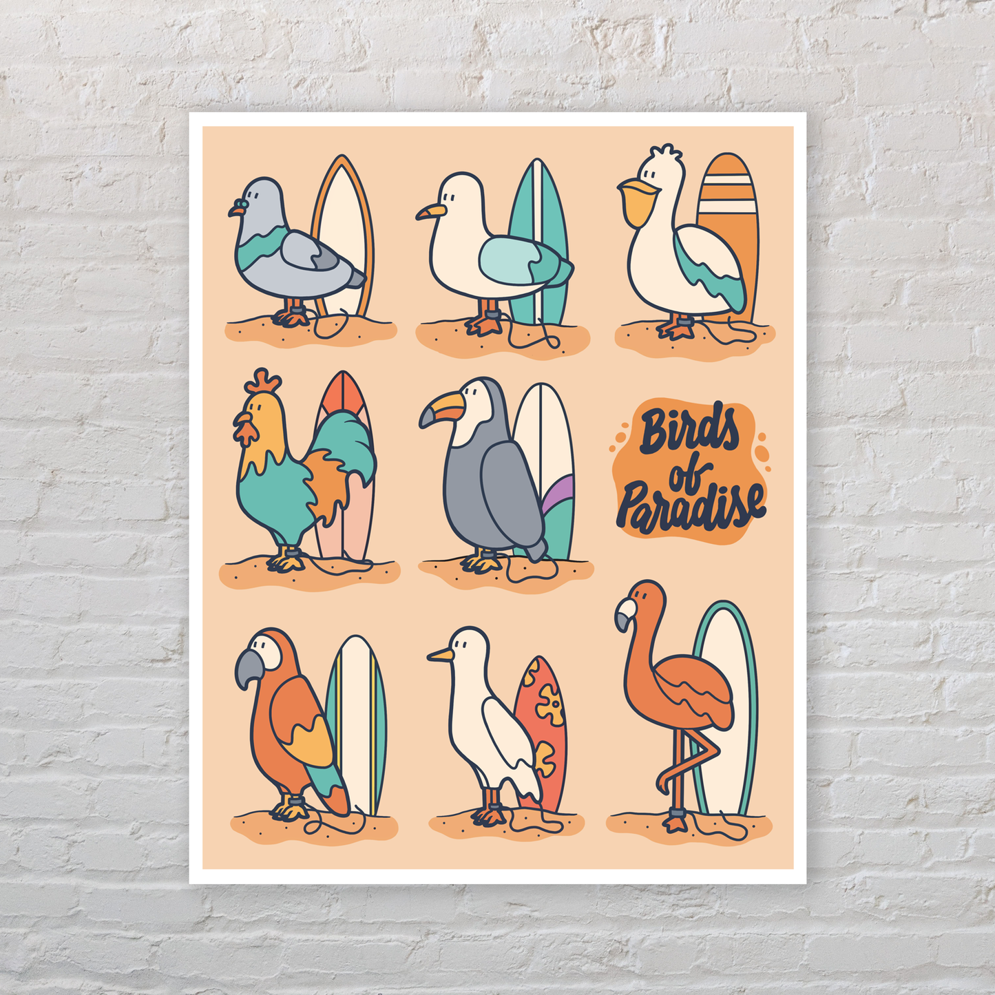 Surfing Birds Wall Art Print