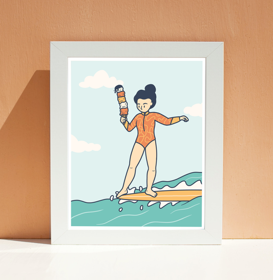 Hang Five Surfer Girl Ice Cream Wall Art Print