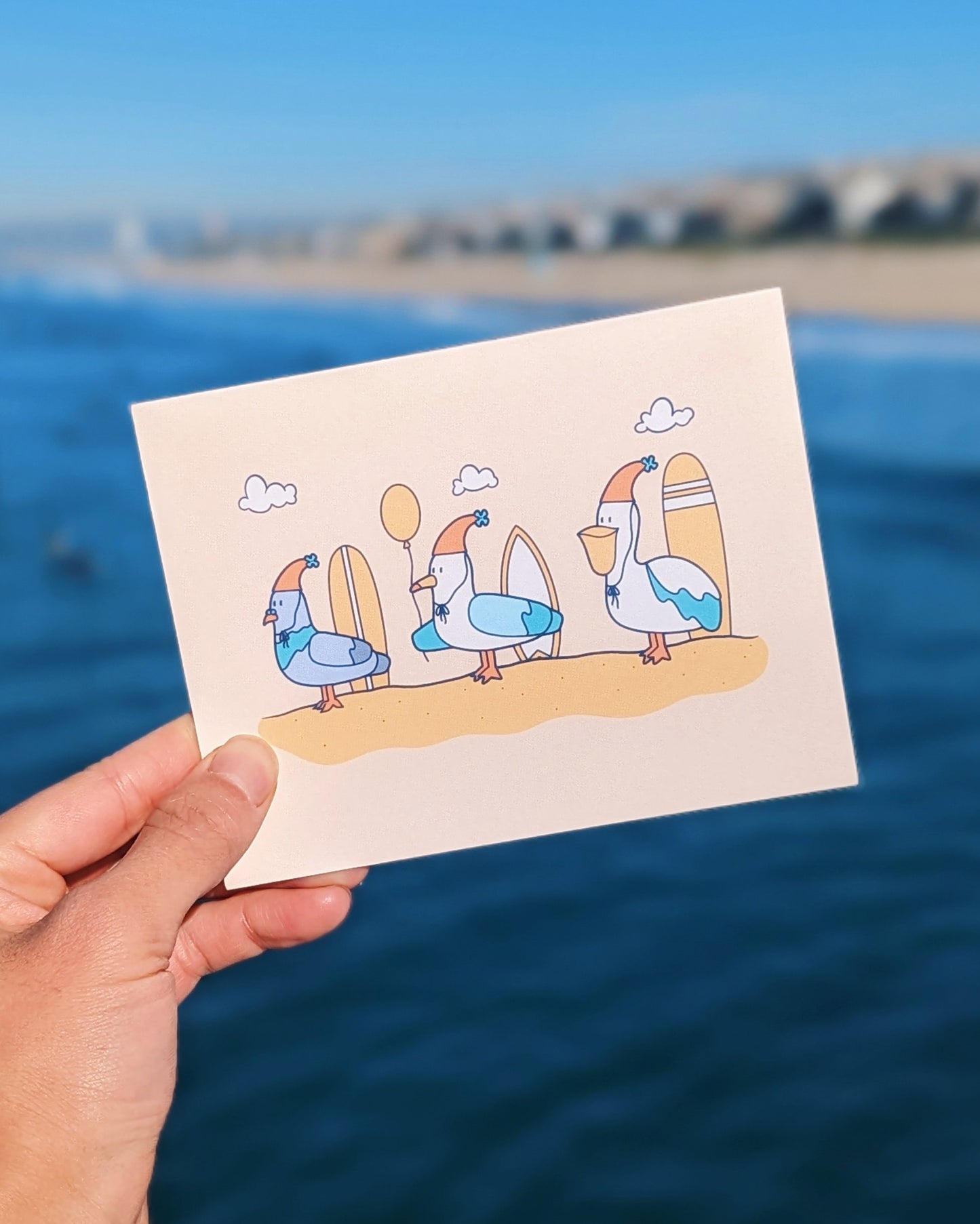 Surfer Bird Trio Happy Birthday Card