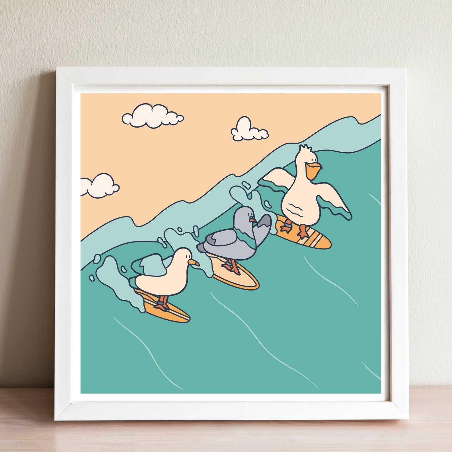 Surfer Bird Trio Party Wave Wall Art Print