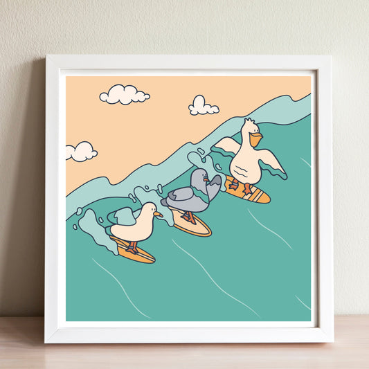 Surfer Bird Trio Party Wave Wall Art Print