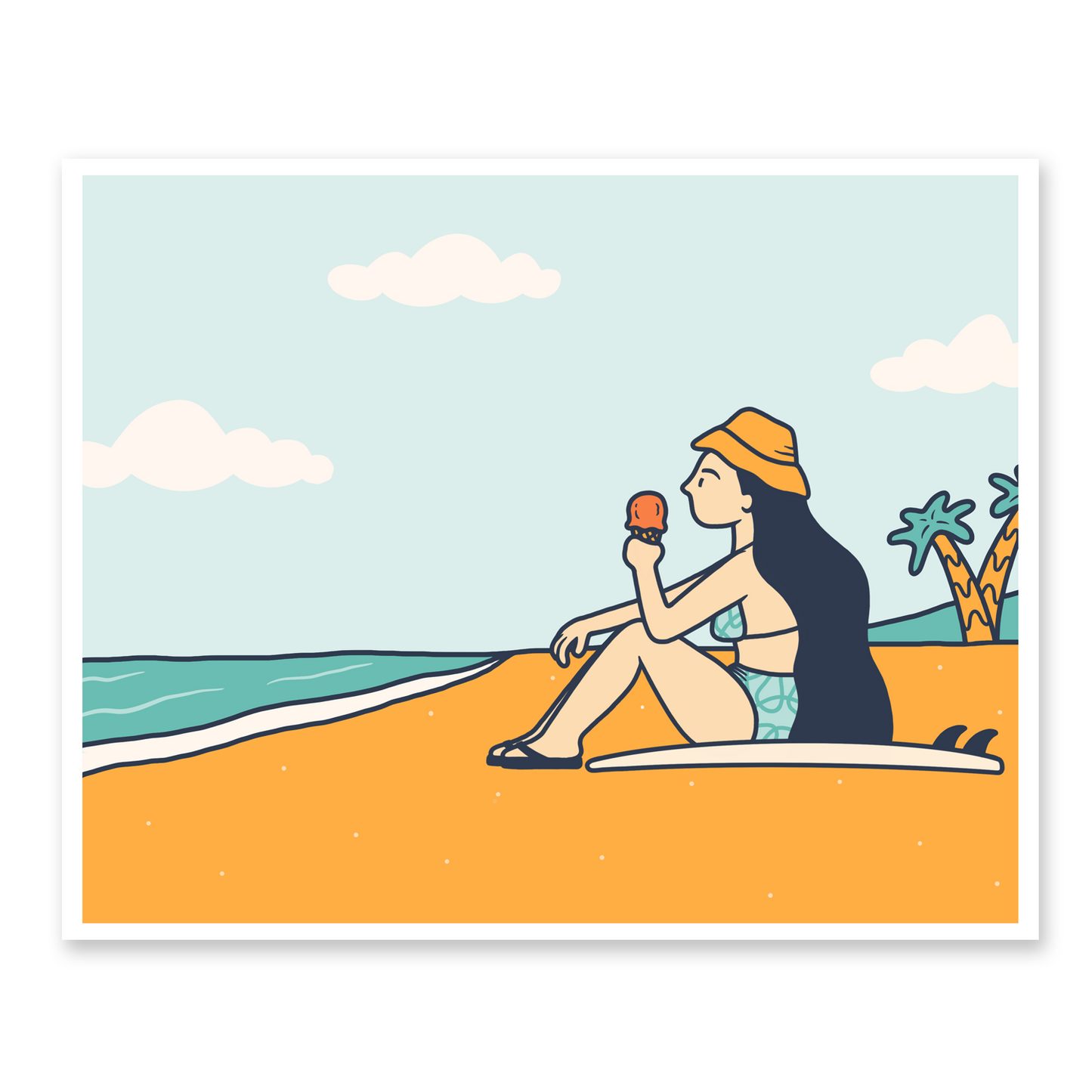 Beach Break Surfer Girl Ice Cream Wall Art Print