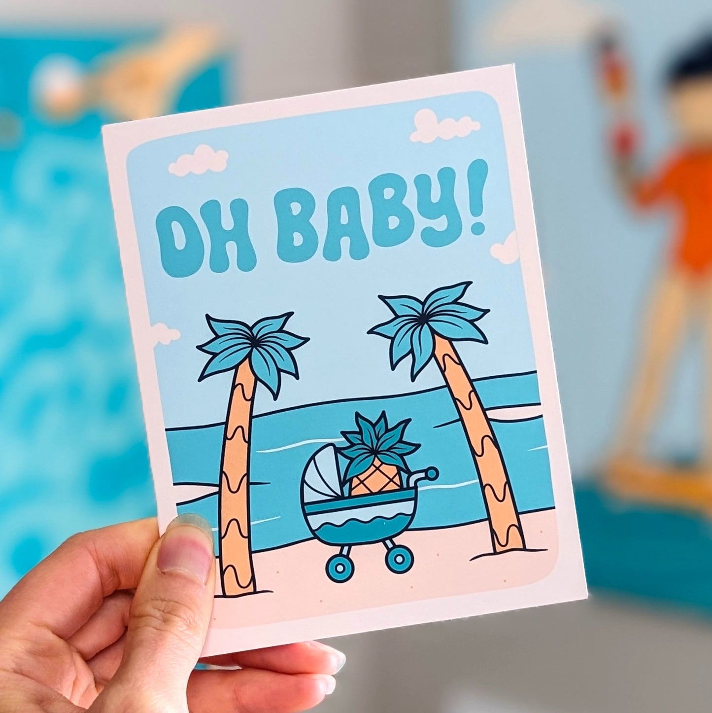 Palm Tree Oh Baby Blue Greeting Card