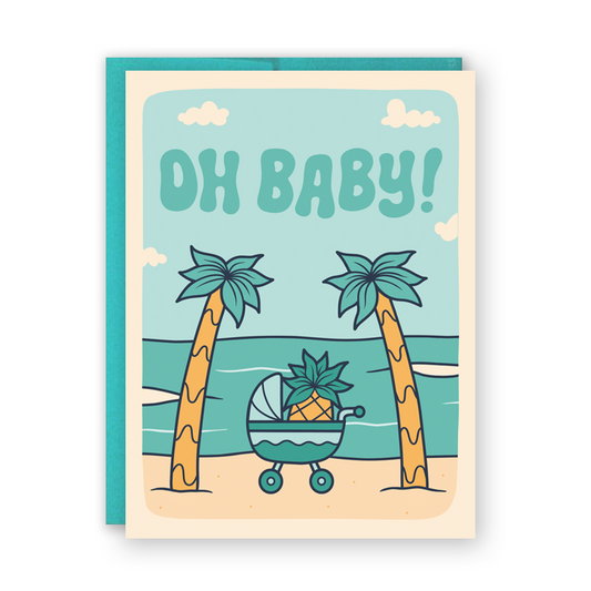 Palm Tree Oh Baby Blue Greeting Card