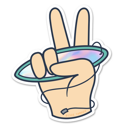 Peace Sign Blue Surfboard Holographic Sticker
