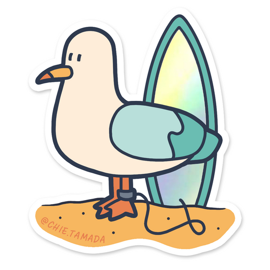Surfer Bird Seagull Holographic Sticker