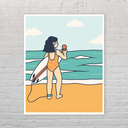 Surf Check Surfer Girl Ice Cream Wall Art Print