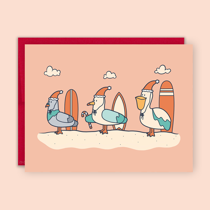 Surfer Bird Trio Holiday Card