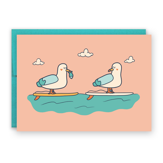 Surfer Bird Seagull Love Card