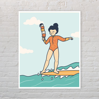Hang Five Surfer Girl Ice Cream Wall Art Print