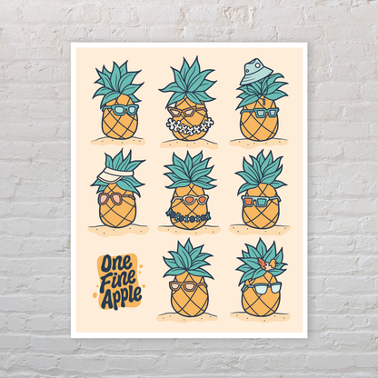 Pineapple Character Illustration Wall Art Print