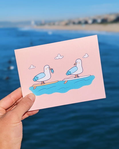 Surfer Bird Seagull Love Card