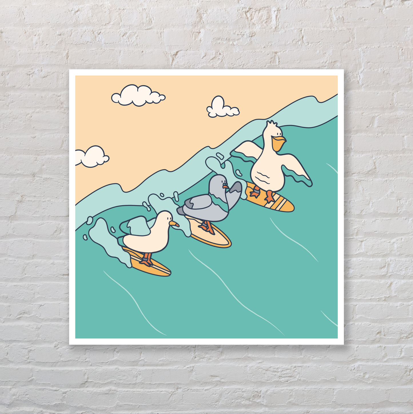 Surfer Bird Trio Party Wave Wall Art Print